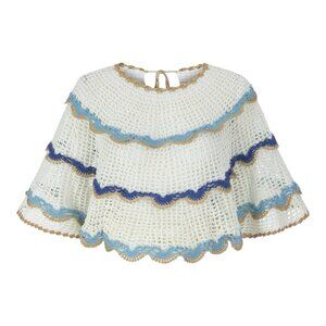 My Beachy Side Rima Scalloped Crop Top Medium Crochet Malibu Blue $235 Boho